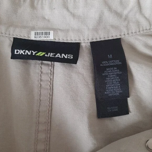 VTG DKNY JEANS tan cotton canvas military utility peplum jacket Sz M - Picture 9 of 12